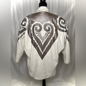 Vintage 80’s Suzelle Mid-length White and Pewter Leather Coat. Oversized Slouchy